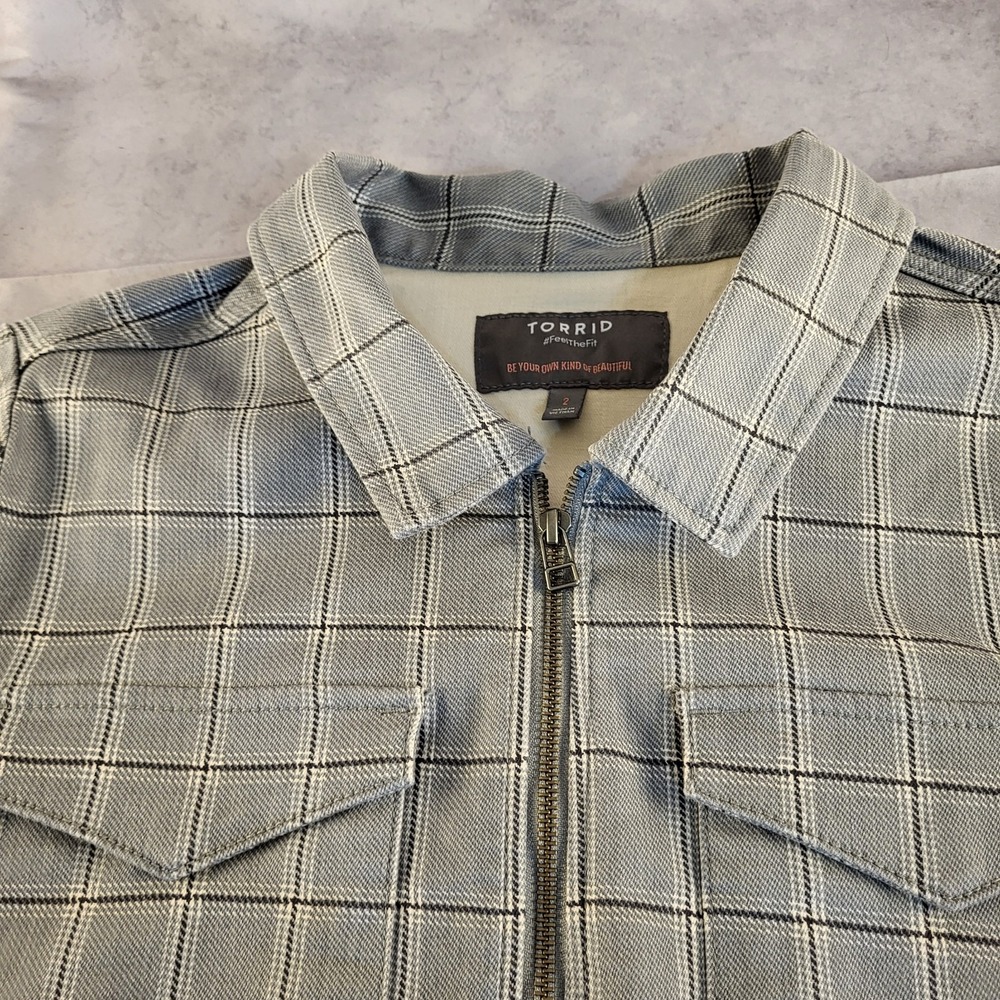 Torrid Plus Size 2 Gray & Black Plaid Jacket Stretch Cotton Blend Zip Up